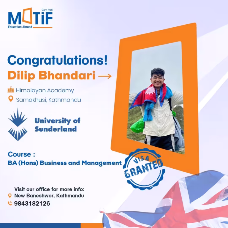 Student got visa approved at University of Sunderland